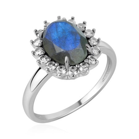 Купить кольцо из серебра с лабрадоритом и фианитами в интернет-магазине KRASNOE