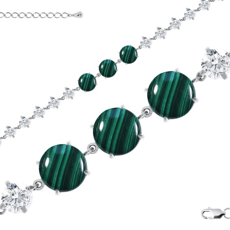 Купить браслет из серебра с малахитами и фианитами