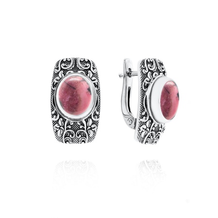Серьги из серебра с родонитами 2310451370 от KRASNOE, металл Серебро, вставка Родонит