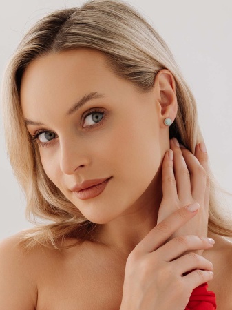 Пусеты из серебра с амазонитами П340372780 от KRASNOE, металл Серебро, вставка Амазонит