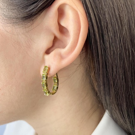 Серьги из серебра с хризолитами 2318131182 от KRASNOE, металл Серебро, вставка Хризолит