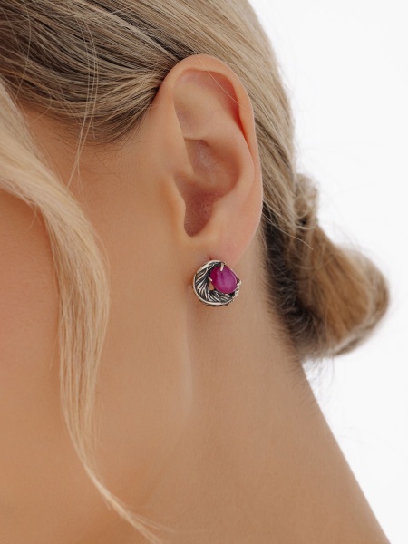 Серьги из серебра с рубинами звездчатыми 2310941601-3 от KRASNOE, металл Серебро, вставка Рубин Звездчатый