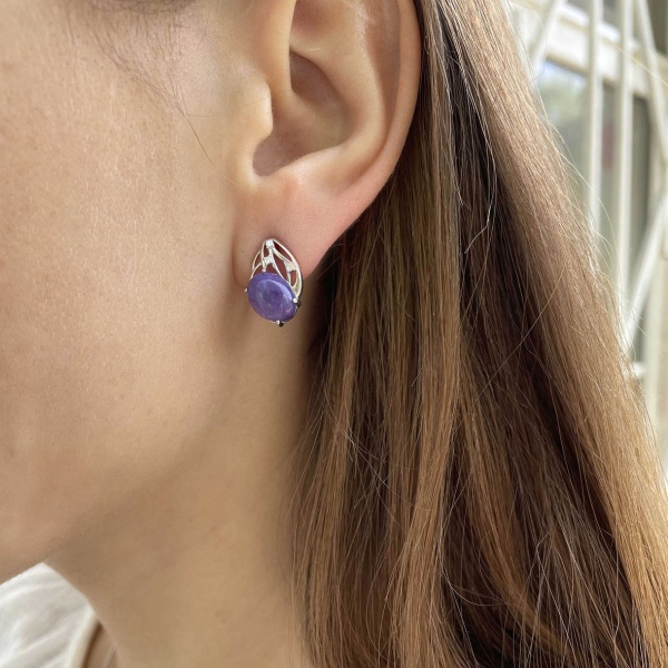 Серьги из серебра с чароитами и фианитами 2340460985 от KRASNOE, металл Серебро, вставка Чароит