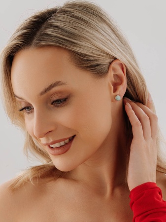 Пусеты из серебра с амазонитами П340372780 от KRASNOE, металл Серебро, вставка Амазонит