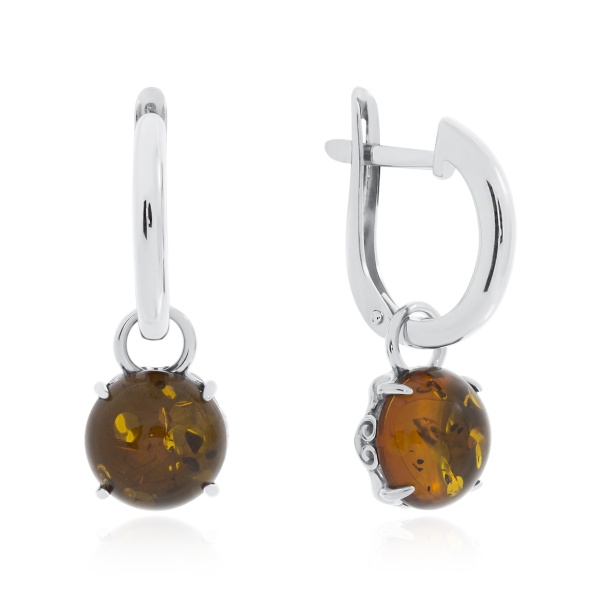 Серьги из серебра с янтарём 2340481851 от KRASNOE, металл Серебро, вставка Янтарь