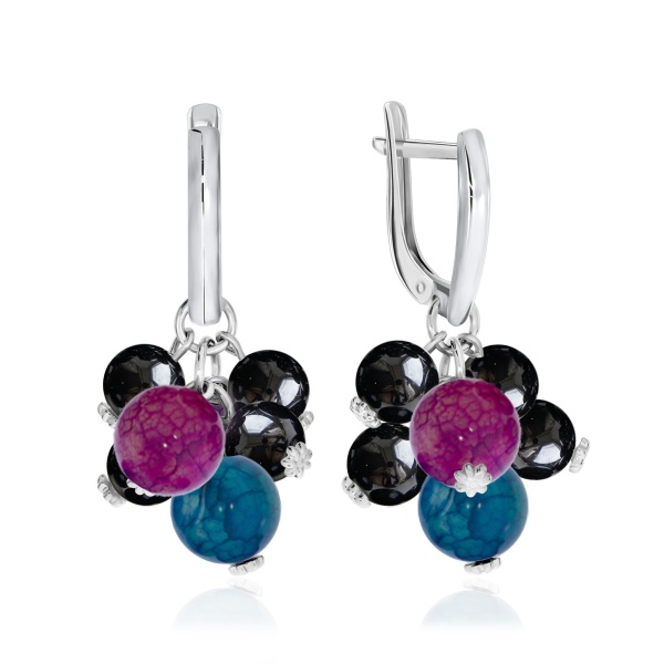 Серьги из серебра с кварцем и агатами 2340871288-97 от KRASNOE, металл Серебро, вставка Кварц