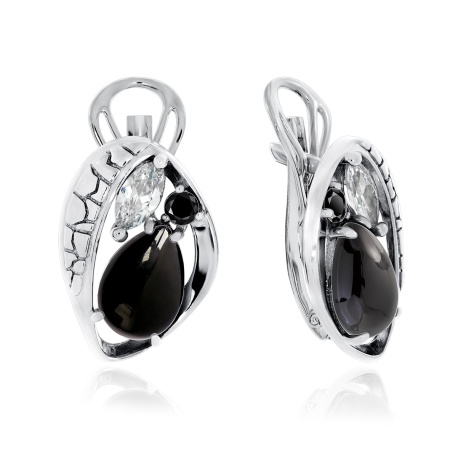 Серьги из серебра с агатами и фианитами