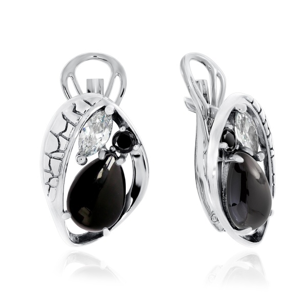 Серьги из серебра с агатами и фианитами