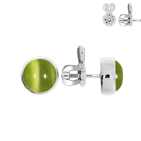 Пусеты из серебра с кошачий глазами