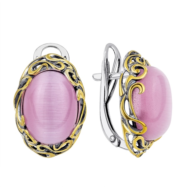 Серьги из серебра с кошачий глазами