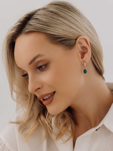 Серьги из серебра с малахитами 2340380901 от KRASNOE, металл Серебро, вставка Малахит