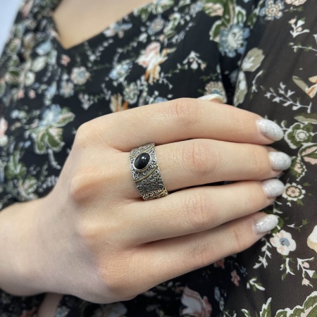 Купить кольцо из серебра с обсидианом в интернет-магазине KRASNOE