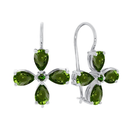 Серьги из серебра с хризолитами 2340131090 от KRASNOE, металл Серебро, вставка Хризолит