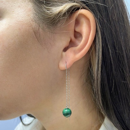 Серьги из серебра с малахитами 2340380710-3 от KRASNOE, металл Серебро, вставка Малахит