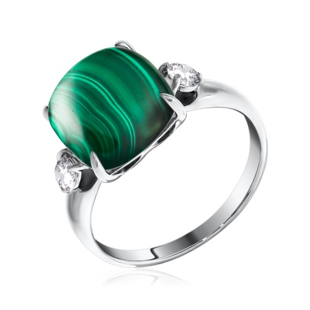 Купить кольцо из серебра с малахитом и фианитами в интернет-магазине KRASNOE