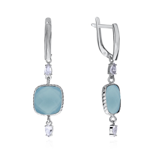 Серьги из серебра с халцедонами и фианитами 2340602878л-70 от KRASNOE, металл Серебро, вставка Халцедон