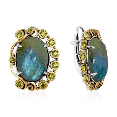Серьги из серебра с лабрадоритами и фианитами 2317Л05324 от KRASNOE, металл Серебро, вставка Лабрадорит