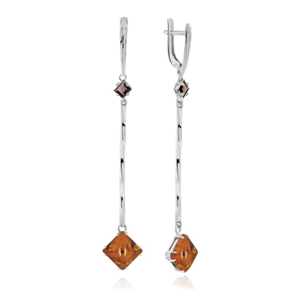 Серьги из серебра с топазами и янтарём со скидкой