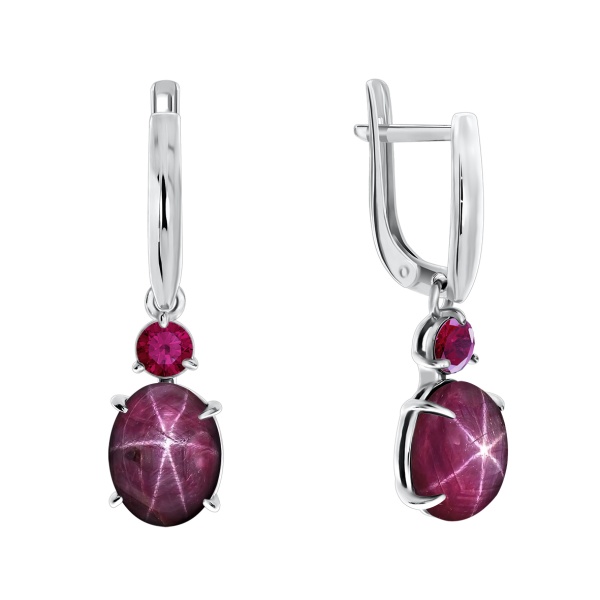 Серьги из серебра с синтетическими корундами и рубинами звездчатыми 2340940367-1-37 от KRASNOE, металл Серебро, вставка Рубин Звездчатый
