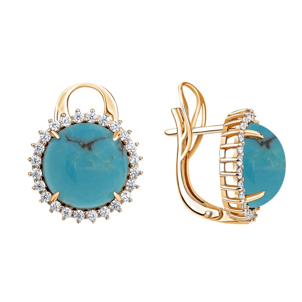 Серьги из серебра с бирюзой и фианитами со скидкой