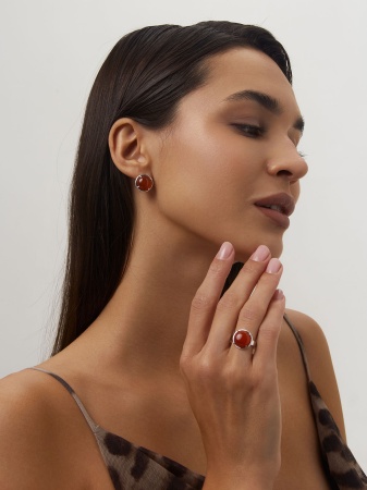 Серьги из серебра с сердоликами 2340681829 от KRASNOE, металл Серебро, вставка Сердолик