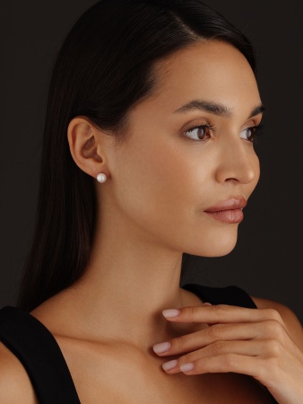 Пусеты из серебра с жемчугом 2340241685 от KRASNOE, металл Серебро, вставка Жемчуг Имитация