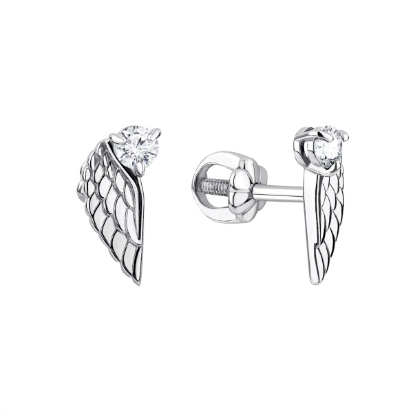 Серьги из серебра с фианитом 2340205447 от KRASNOE, металл Серебро, вставка Фианит