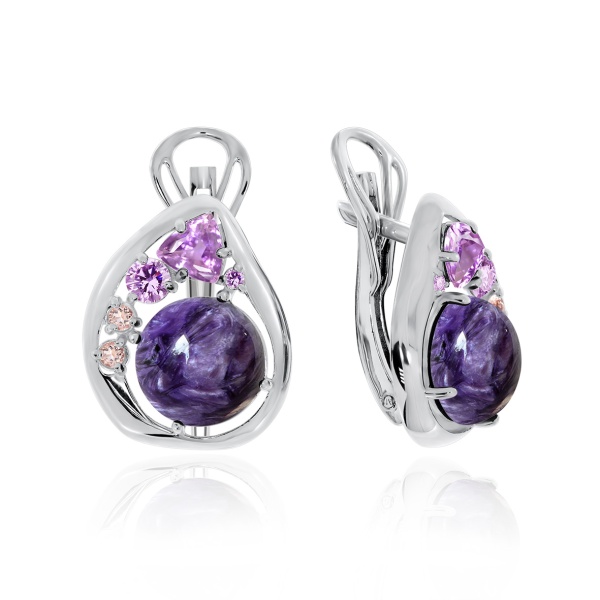 Серьги из серебра с чароитом
