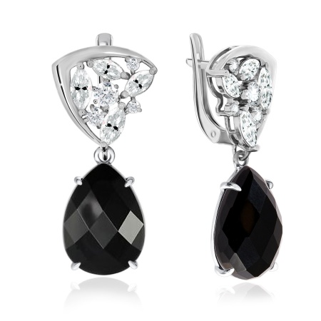 Серьги из серебра с агатами и фианитами