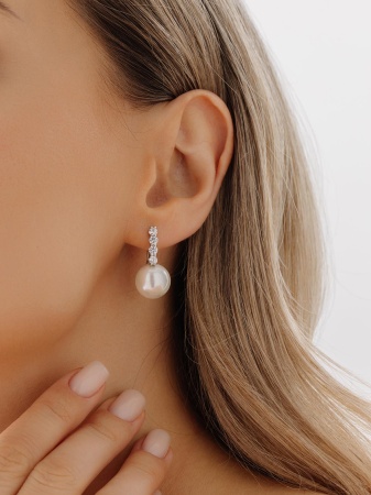 Серьги из серебра с жемчугом 2340241576 от KRASNOE, металл Серебро, вставка Жемчуг Имитация