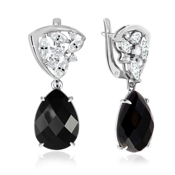 Серьги из серебра с агатами и фианитами