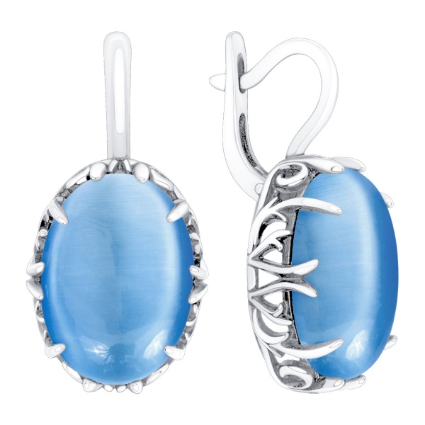 Серьги из серебра с кошачим глазом в ювелирном интернет-магазине