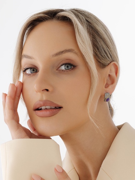 Серьги из серебра с чароитами