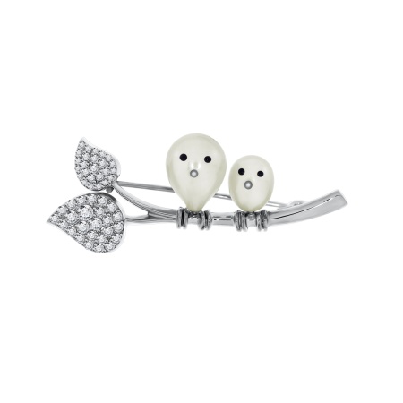 Брошь из серебра с эмалью, жемчугами и фианитами