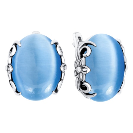 Серьги из серебра с кошачим глазом