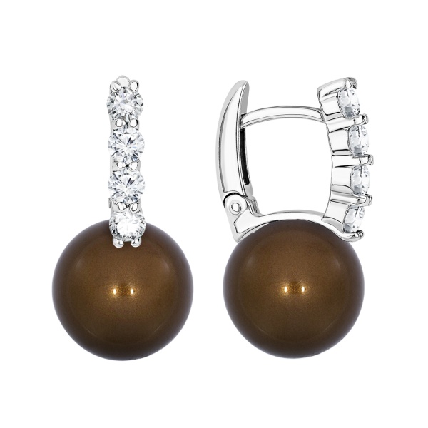 Серьги из серебра с жемчугом и фианитами