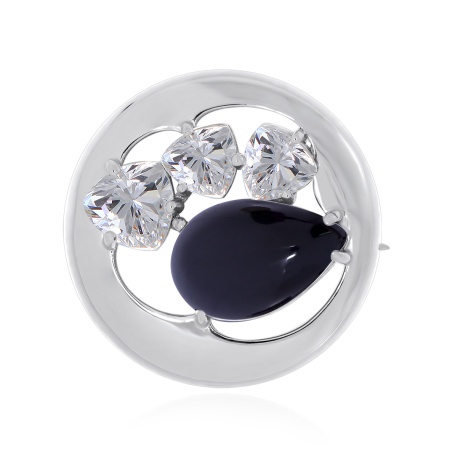 Брошь из серебра с агатом и фианитами