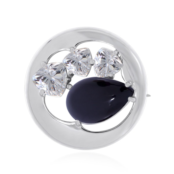 Брошь из серебра с агатом и фианитами