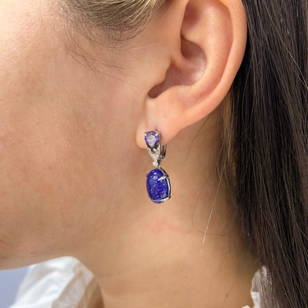 Серьги из серебра с лазуритами и фианитами 2340472315л-92 от KRASNOE, металл Серебро, вставка Лазурит