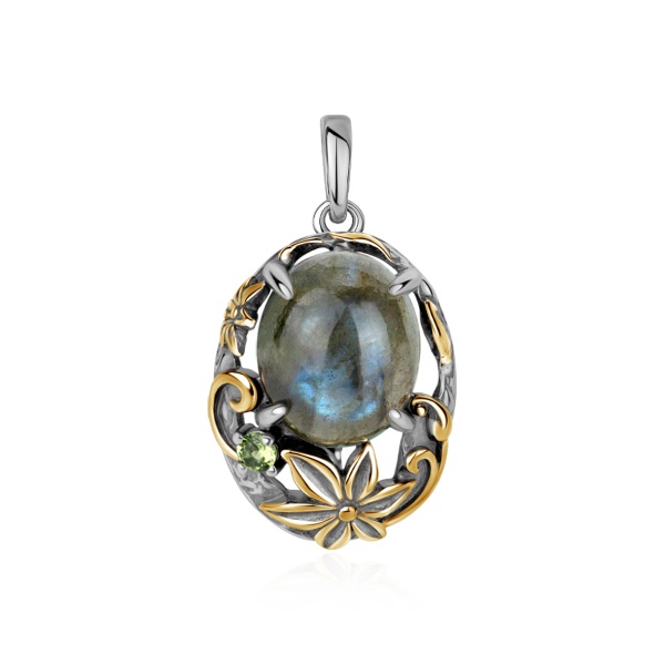 Купить подвеска из серебра с фианитом и лабрадоритом