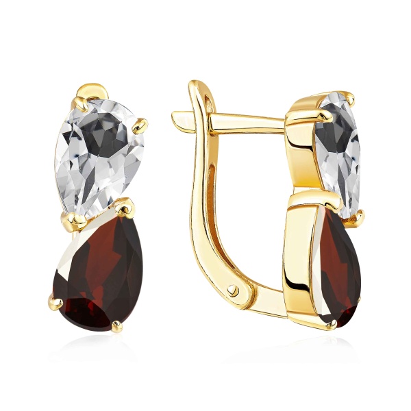 Серьги из серебра с гранатами и хрусталём со скидкой