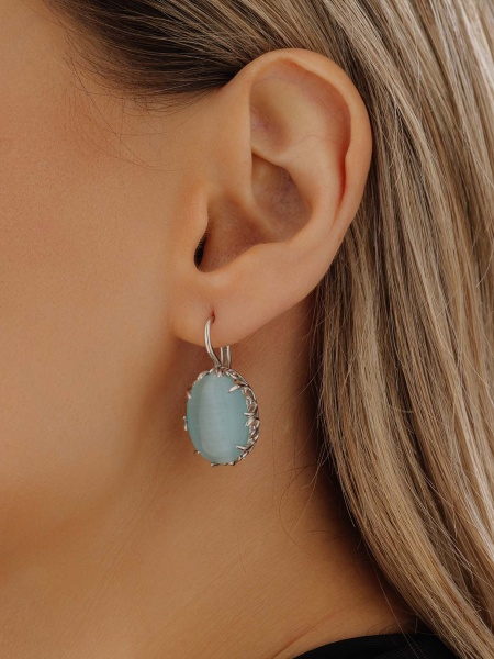 Серьги из серебра с кошачим глазом в ювелирном интернет-магазине