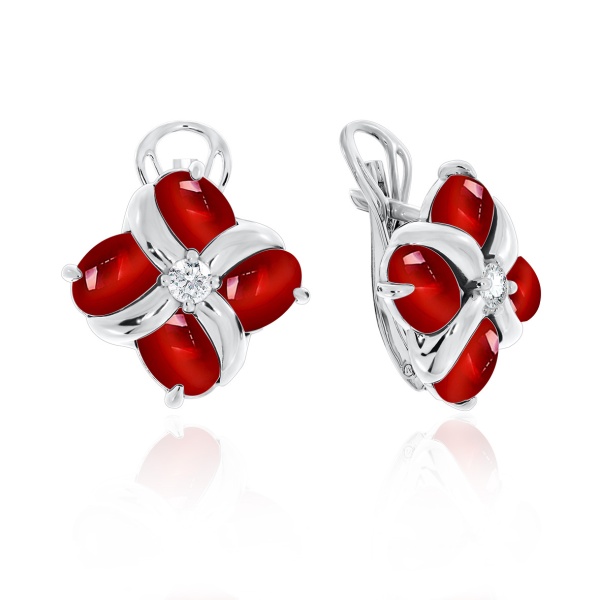 Серьги из серебра с фианитами и ситаллами со скидкой