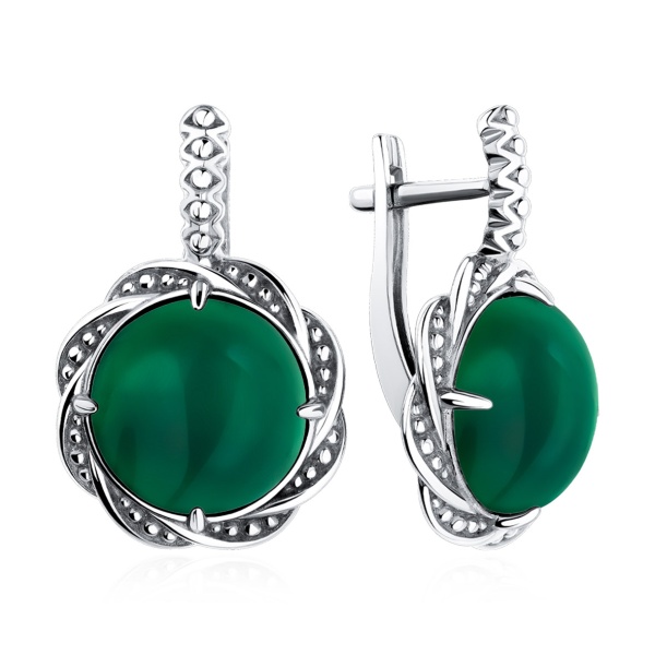 Серьги из серебра с агатами 2310391998-60 от KRASNOE, металл Серебро, вставка Агат зел