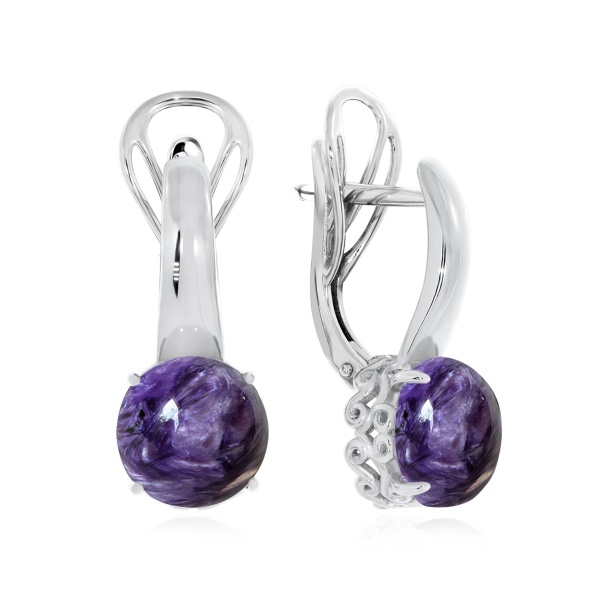 Серьги из серебра с чароитами