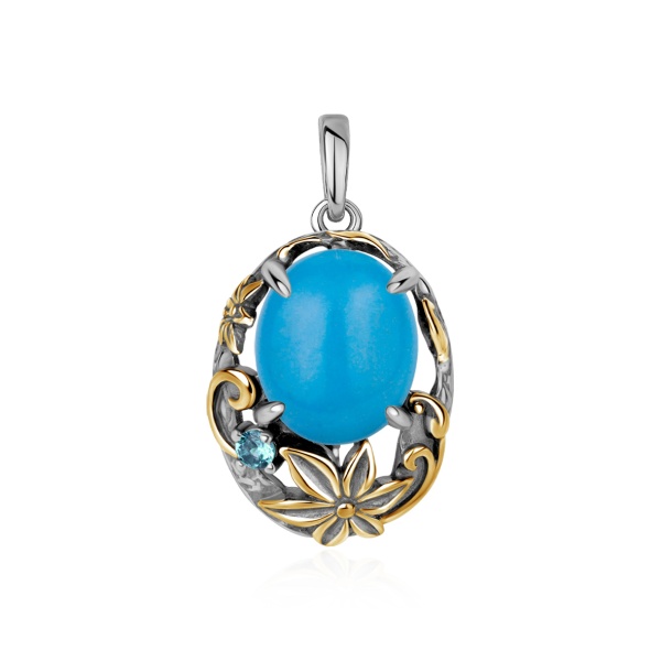 Купить подвеска из серебра с бирюзой и фианитом