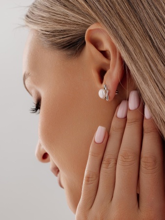 Серьги из серебра с жемчугами П340050889-1 от KRASNOE, металл Серебро, вставка Жемчуг