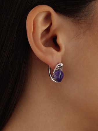 Серьги из серебра с чароитами и фианитами