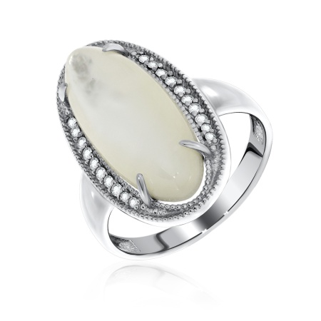 Купить кольцо из серебра с перламутром и фианитами в интернет-магазине KRASNOE