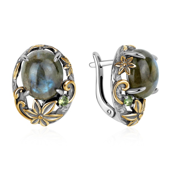 Серьги из серебра с фианитами и лабрадоритами в ювелирном интернет-магазине